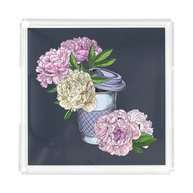 Coffee & Peonies Acrylic Tray (Front)