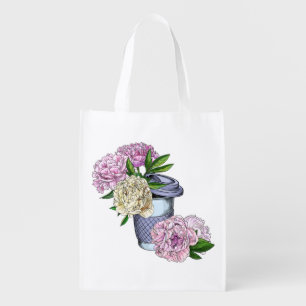 Coffee & Peonies Grocery Bag