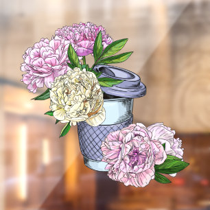 Coffee & Peonies Window Cling