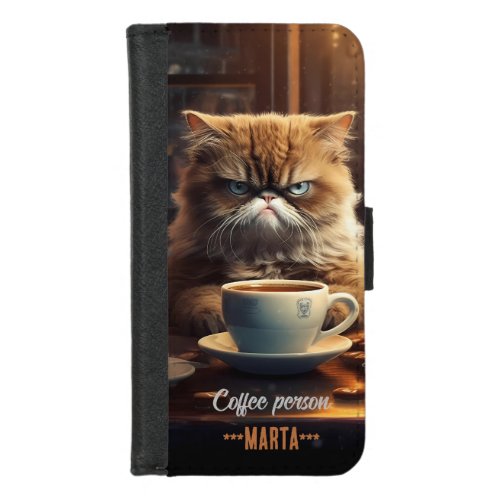 Coffee person grumpy cat drink coffee  iPhone 87 wallet case