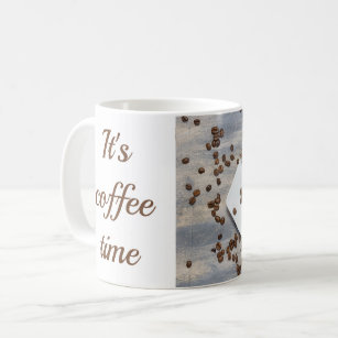 Coffee photo brown white with beans and text coffee mug