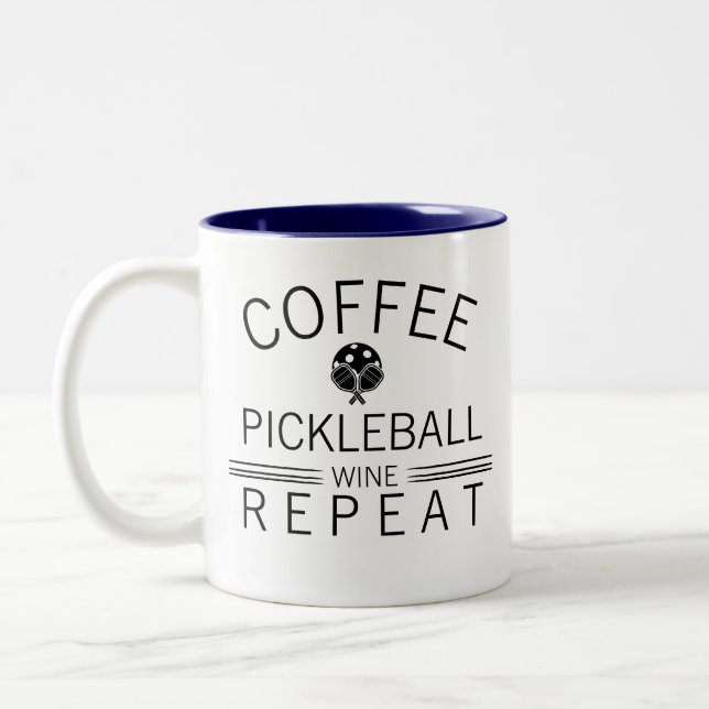 Coffee Pickleball Wine Repeat Funny Sports Player  Two-Tone Coffee Mug (Left)