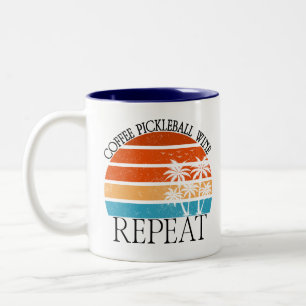 Coffee Pickleball Wine Repeat Funny Sports Player Two-Tone Coffee Mug