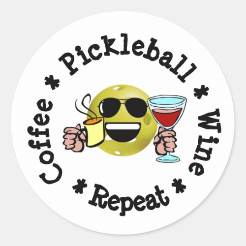 Coffee Pickleball Wine Repeat Pickleball Addict Classic Round Sticker