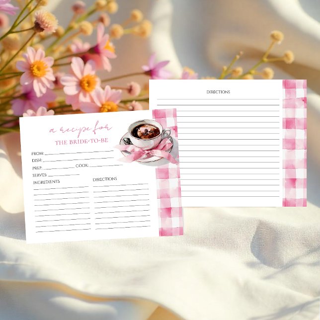 Coffee Pink Bow Bridal Shower Recipe Cards (Creator Uploaded)