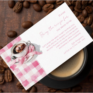 Coffee Pink Bow Bridal Shower Recipe Request Card