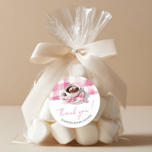 Coffee Pink Bow Bridal Shower thank you Classic Round Sticker