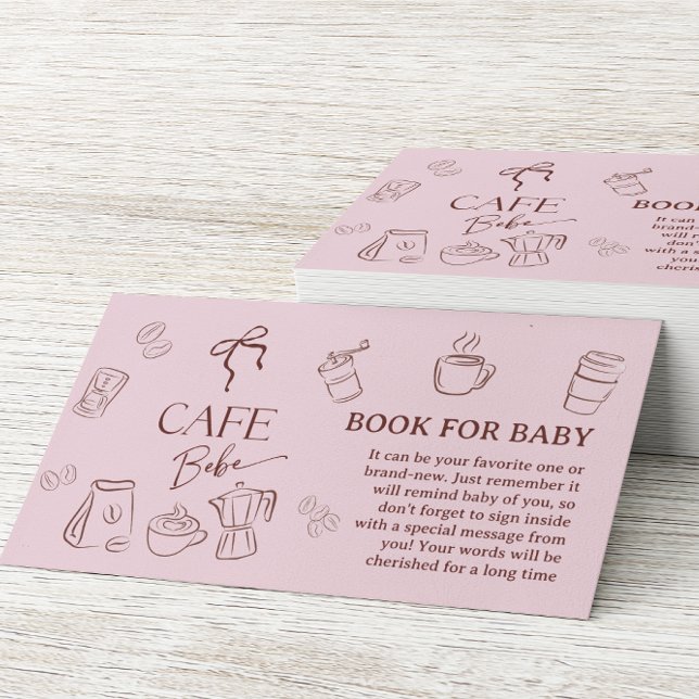 Coffee Pink Bow Cafe Bebe Book For Baby Shower Enclosure Card (Creator Uploaded)