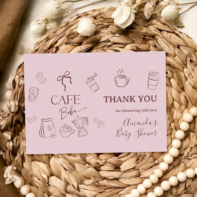 Coffee Pink Bow Cafe Bebe Girl Baby Shower Thank You Card (Creator Uploaded)