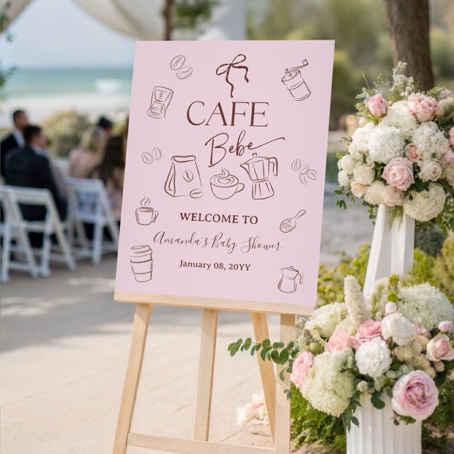 Coffee Pink Bow Cafe Bebe Girl Baby Shower Welcome Poster (Creator Uploaded)