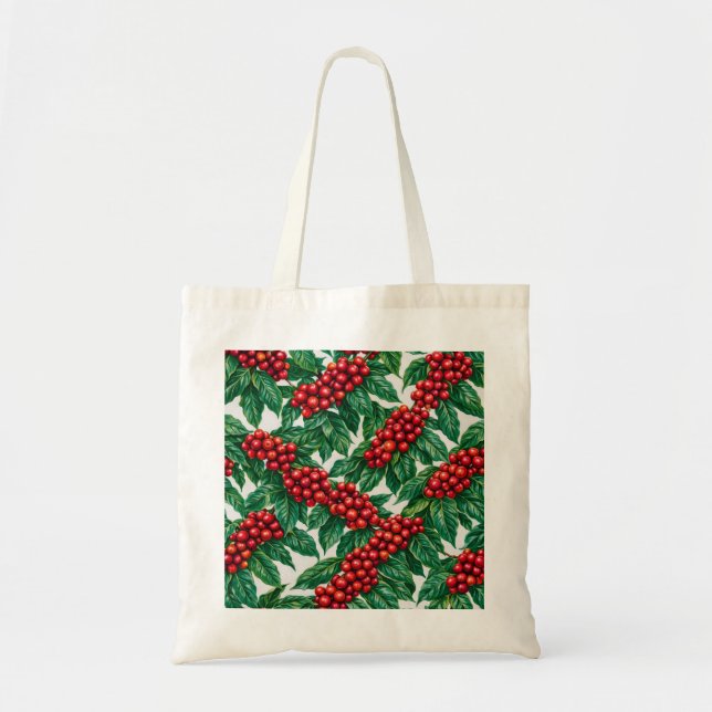 Coffee Plant Red Berries Botanical Pattern Tote Bag (Front)