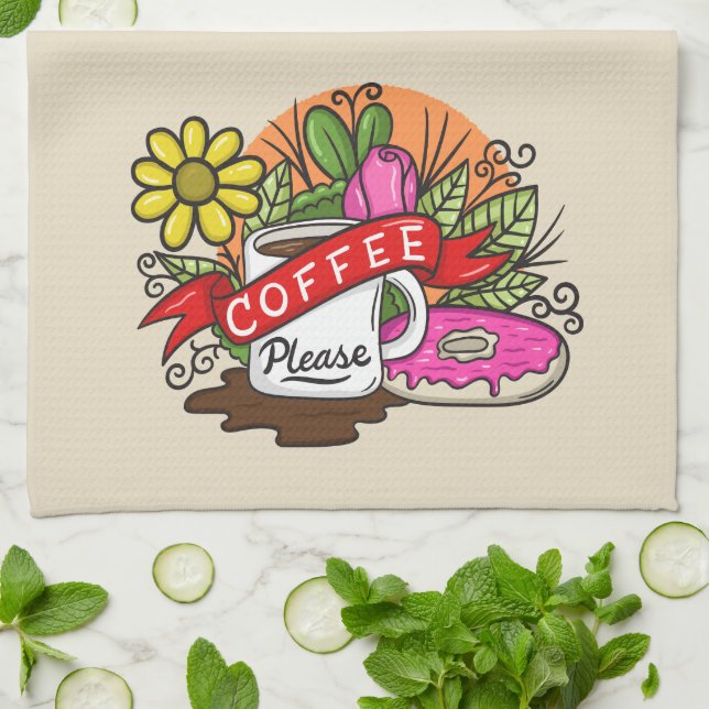 Coffee Please Kitchen Towel (Folded)
