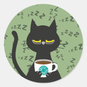 COFFEE PLEASE! Sleepy Black Cat Sticker