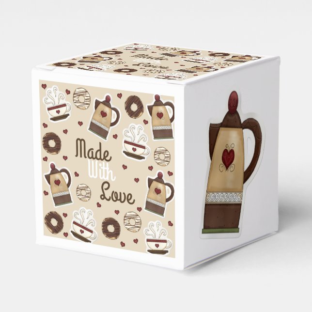 Coffee Pot and Cup Homemade Cake Favor Boxes (Front Side)
