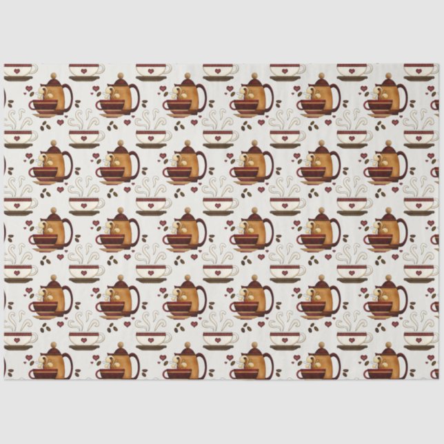 Coffee Pot & Cups Cute Pattern Decoupage  Tissue P Tissue Paper (Front)