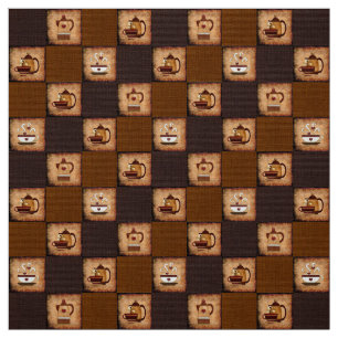 Coffee Pot & Cups Rustic Fabric