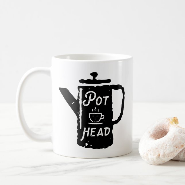 Coffee Pot Head - Coffee Funny Coffee Mug (With Donut)