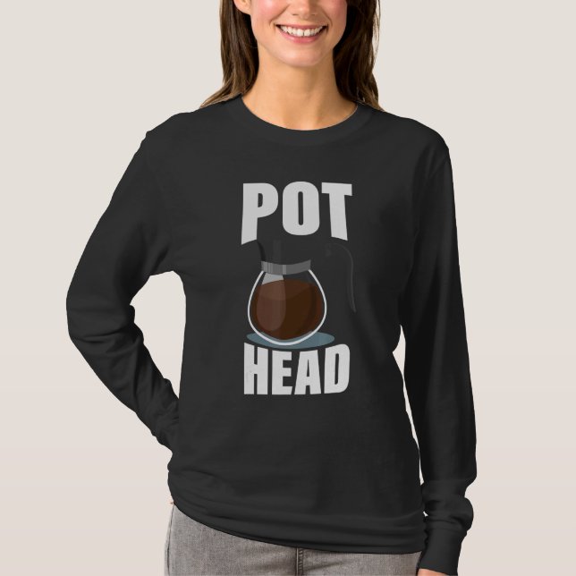 Coffee Pot Head  Drinking Espresso Caffeine Bean R T-Shirt (Front)