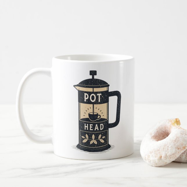 Coffee Pot Head Funny Coffee  Mug (With Donut)