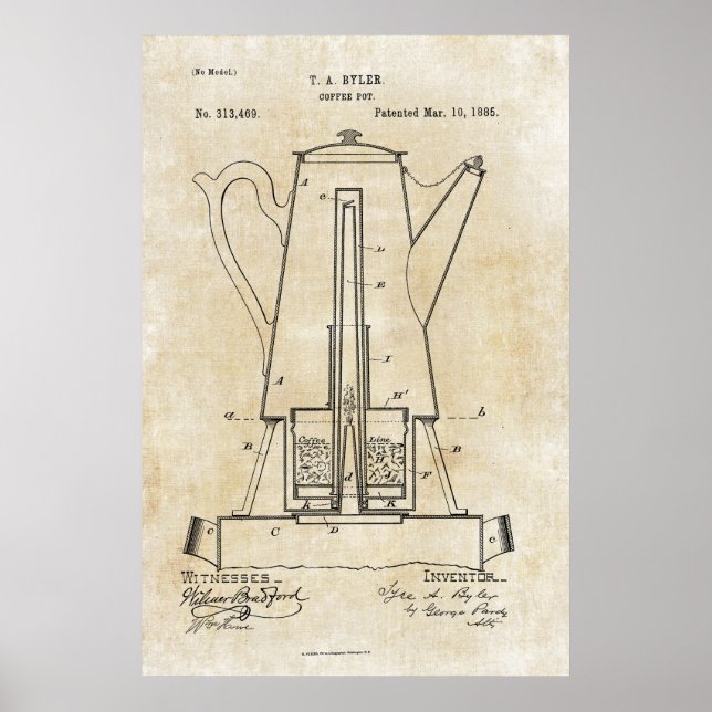 Coffee Pot Patent Print Poster 1885 (Front)
