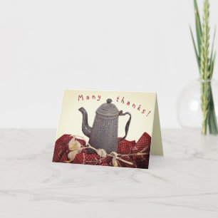 Coffee pot table cloth home hospitality thanks letterpress thank you card
