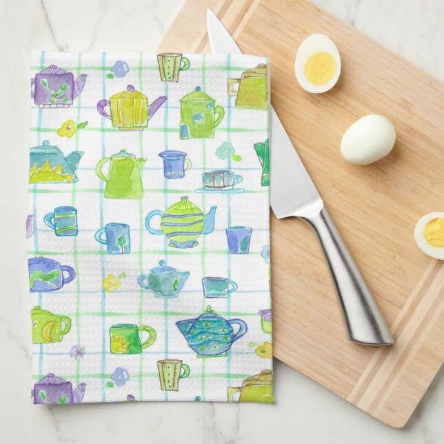 Coffee Pot Teapots Flowers Kitchen Towel (Quarter Fold)