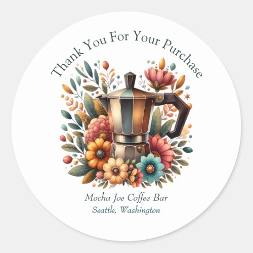 Coffee Pot Thank You For Your Purchase Business Classic Round Sticker