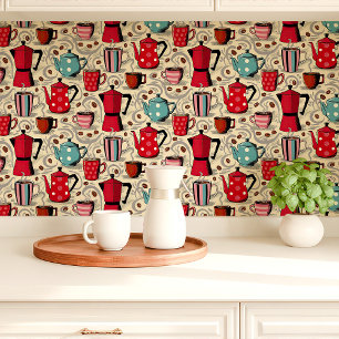Coffee Pots and Mugs Cute Kitchen Wallpaper