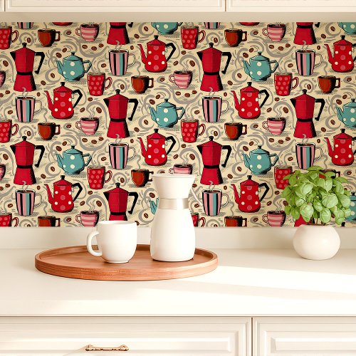 Coffee Pots And Mugs Cute Kitchen Wallpaper