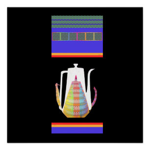Coffee Pots Stripes Black Glass Paddle Poster