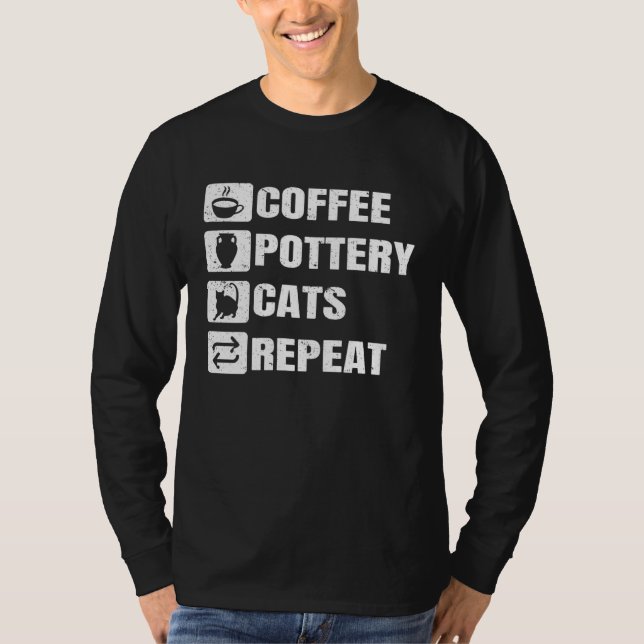 Coffee Pottery Cats Repeat Ceramic Pottery Ceramic T-Shirt (Front)