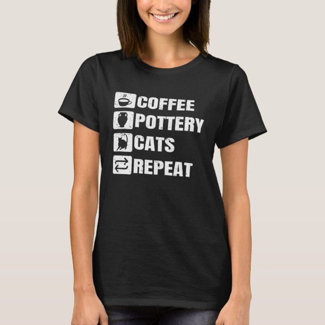 Coffee Pottery Cats Repeat Ceramic Pottery Ceramic T-Shirt (Front)