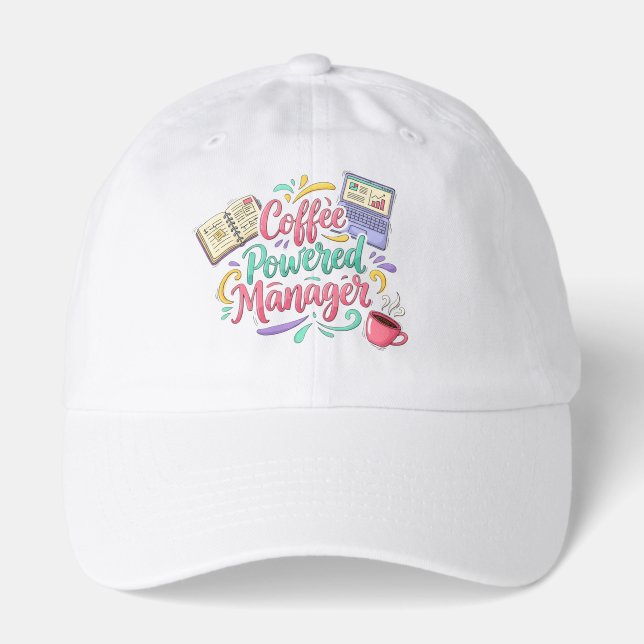 Coffee Powered Manager Funny Office Typography Hat (Front)