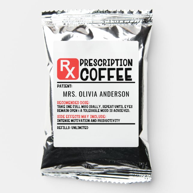 Coffee Prescription Funny Modern Personalized Drink Mix (Front)