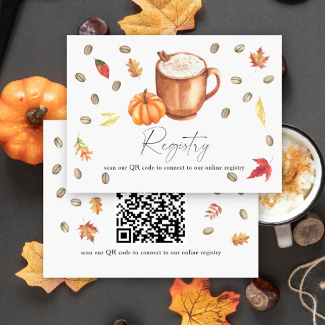 Coffee pumpkin bridal shower QR code for registry  Enclosure Card (Creator Uploaded)