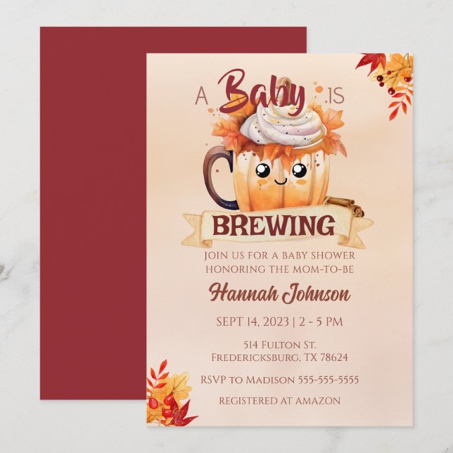 Coffee Pumpkin Spice Fall Brewing Baby Shower  Invitation (Front/Back)