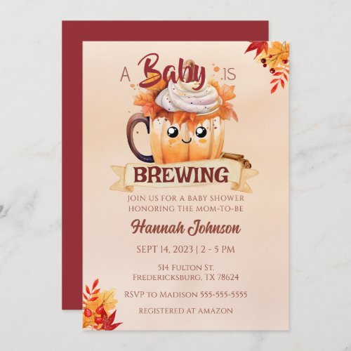 Coffee Pumpkin Spice Fall Brewing Baby Shower  Invitation