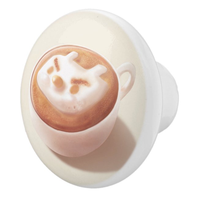 Coffee Pun: Iron T Foaming With Feelings Art Ceramic Knob (Right)