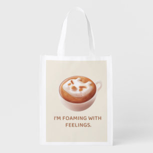 Coffee Pun: Iron T Foaming With Feelings Art Grocery Bag