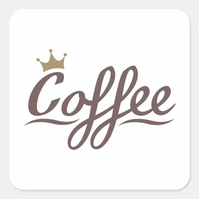 Coffee Queen Design - Brown Script+Gold Crown Square Sticker (Front)