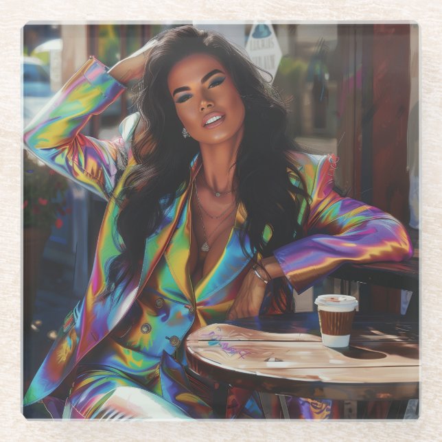 Coffee Queen Digital Art Glass Coaster (Front)