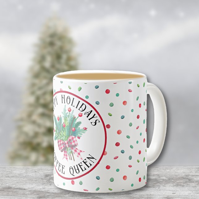 Coffee Queen or Name Happy Holidays Candy Pattern Coffee Mug (Creator Uploaded)