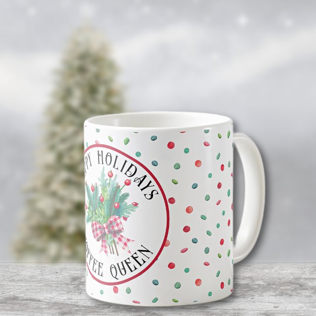 Coffee Queen or Name Happy Holidays Candy Pattern Mug (Creator Uploaded)