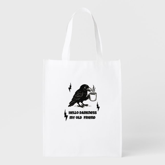 Coffee Raven – Hello Darkness My Old Friend Grocery Bag (Front)