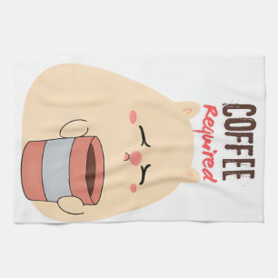 Coffee Required – Cute Tired Doodle Design Kitchen Towel