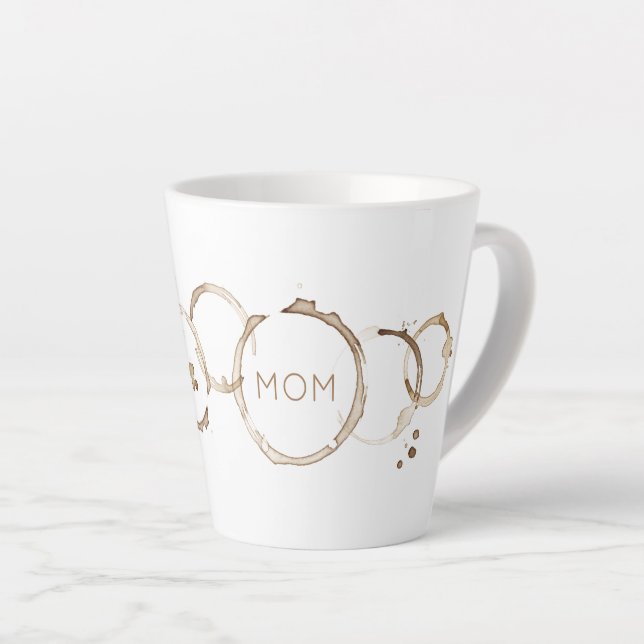 COFFEE Rings Art MOM Brown White Mothers Day Fun Latte Mug (Right Angle)