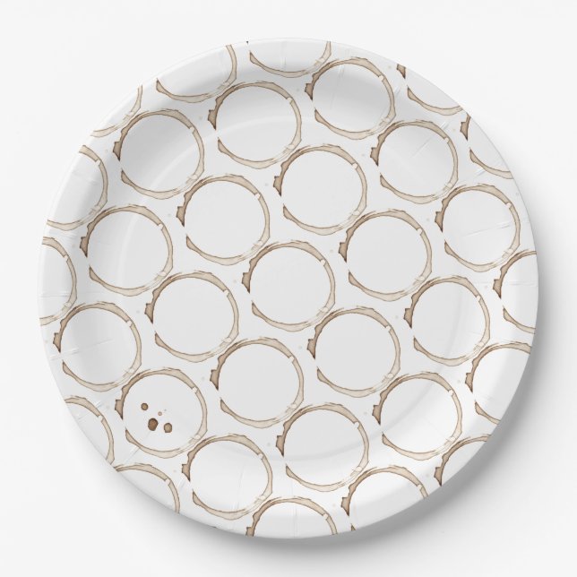 COFFEE Rings Brown White Artisan Fun  Paper Plates (Front)