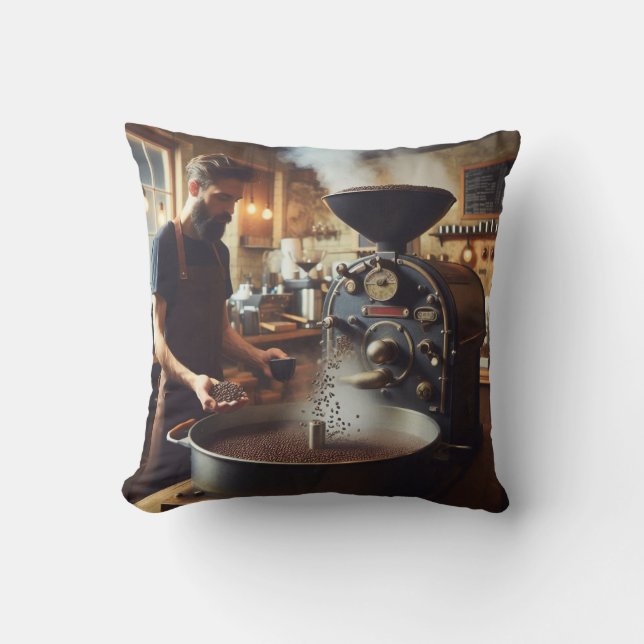 Coffee Roaster Throw Pillow (Front)
