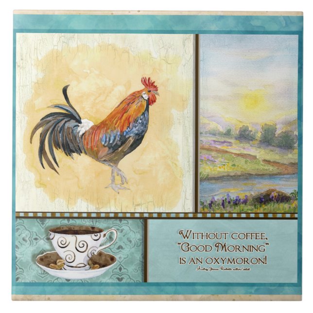 Coffee & Rooster Funny Sayings Kitchen Art Decor Ceramic Tile (Front)