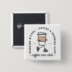 Coffee run club funny running lover aesthetic button